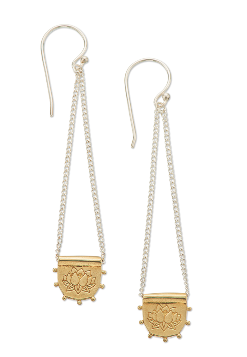 Palas - Lotus Long Chain Drop Earrings