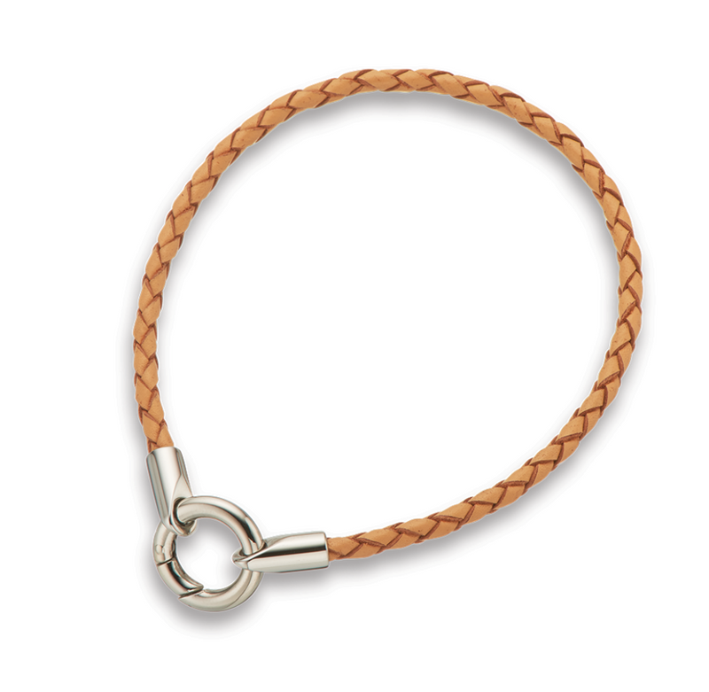Natural Round Plaited Fine Leather Bracelet 21.5cm