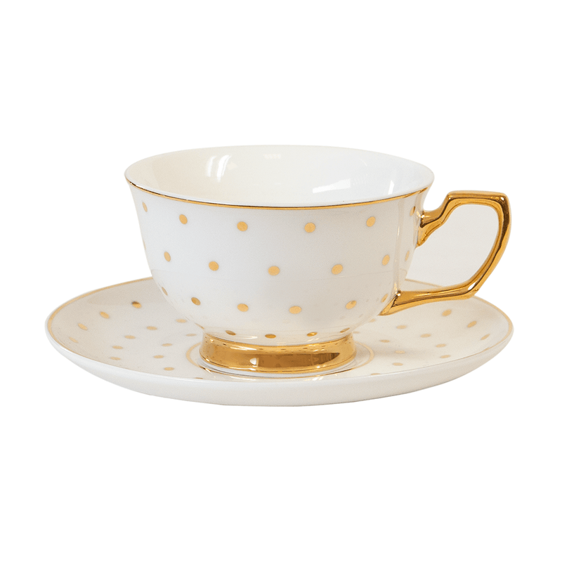 Cristina Re - Teacup & Saucer - Gold Polka Dot Ivory