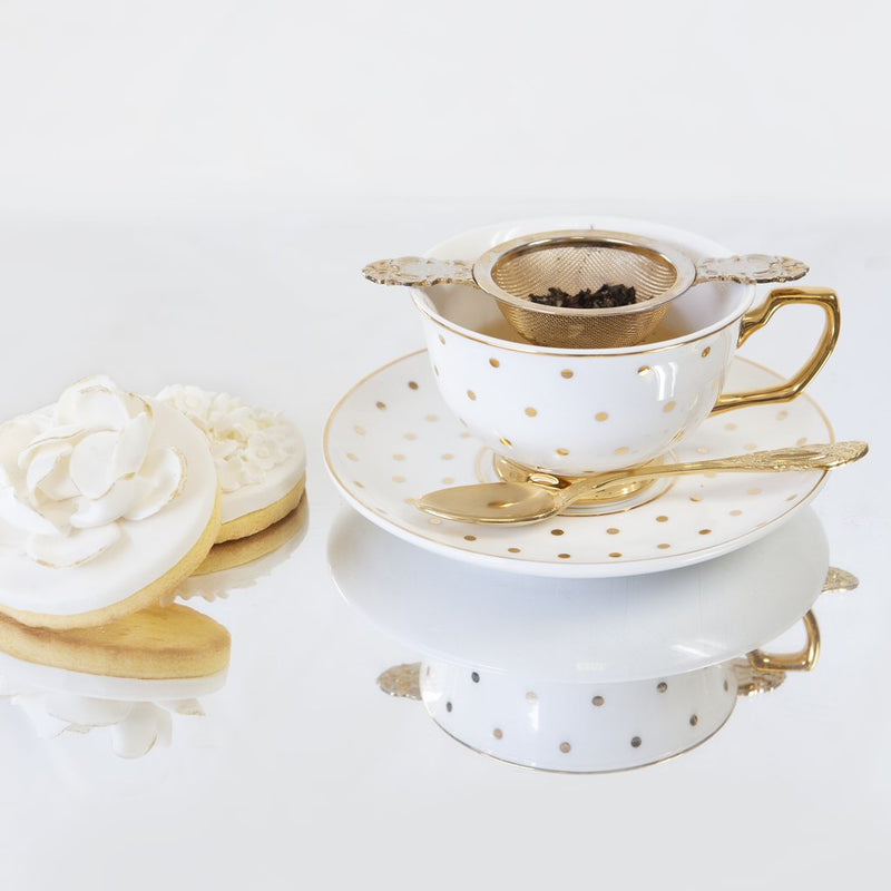 Cristina Re - Teacup & Saucer - Gold Polka Dot Ivory