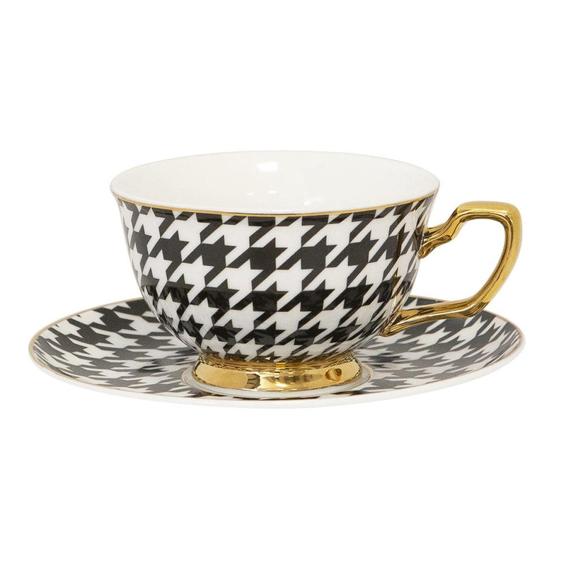Cristina Re - Teacup & Saucer - Ebony Houndstooth