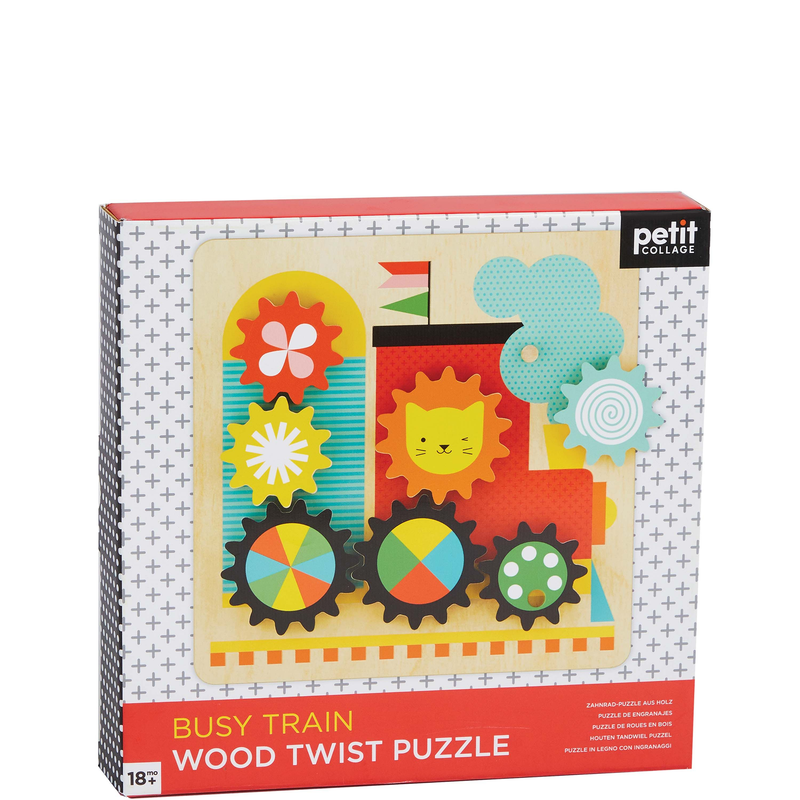 Petit Collage - Busy Trains Wooden Twist Puzzle