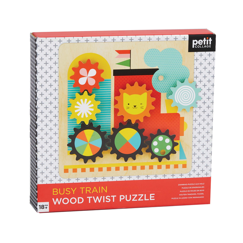 Petit Collage - Busy Trains Wooden Twist Puzzle